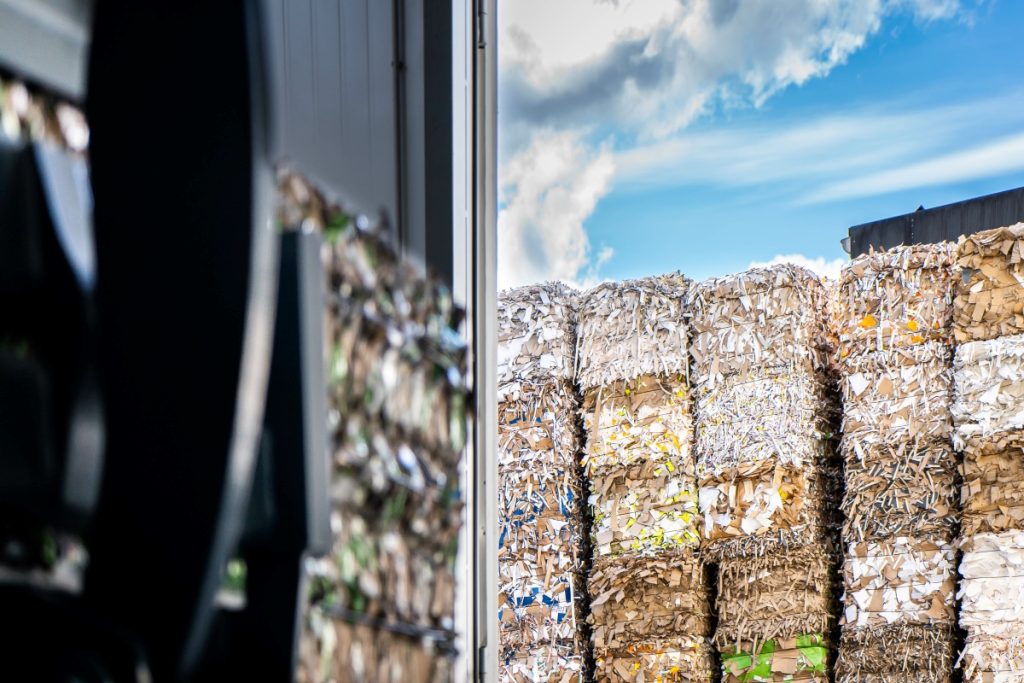 Shredded documents in bales ready for recycling